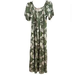 P & Rose Tropical Green Leaf Maxi Dress